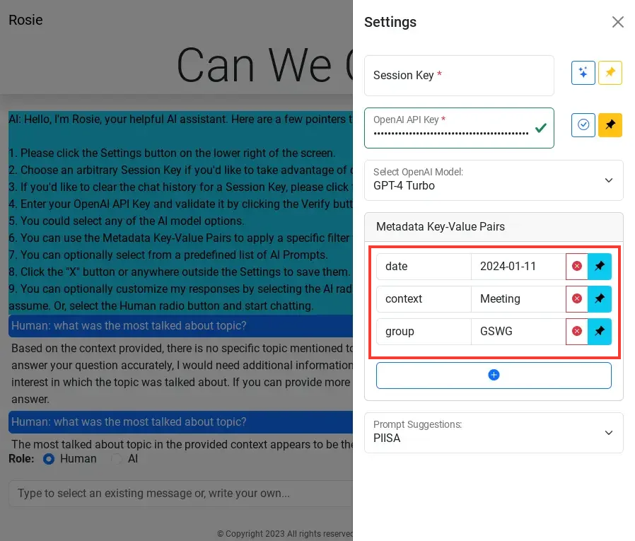 Settings: Metadata Key-Value Pairs Pin Buttons