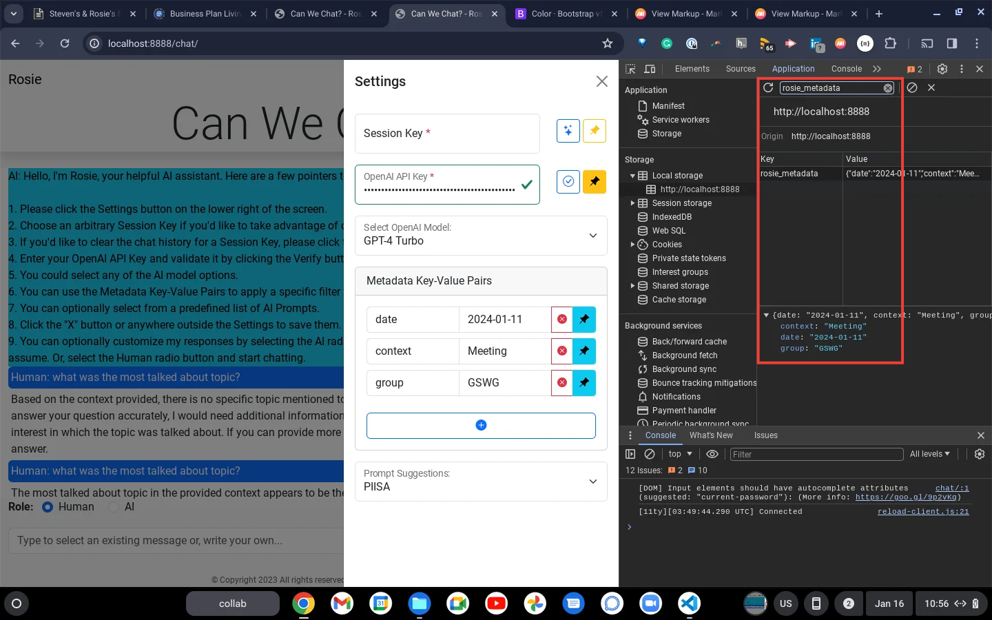 Settings: Metadata Key-Value Pairs Local Storage